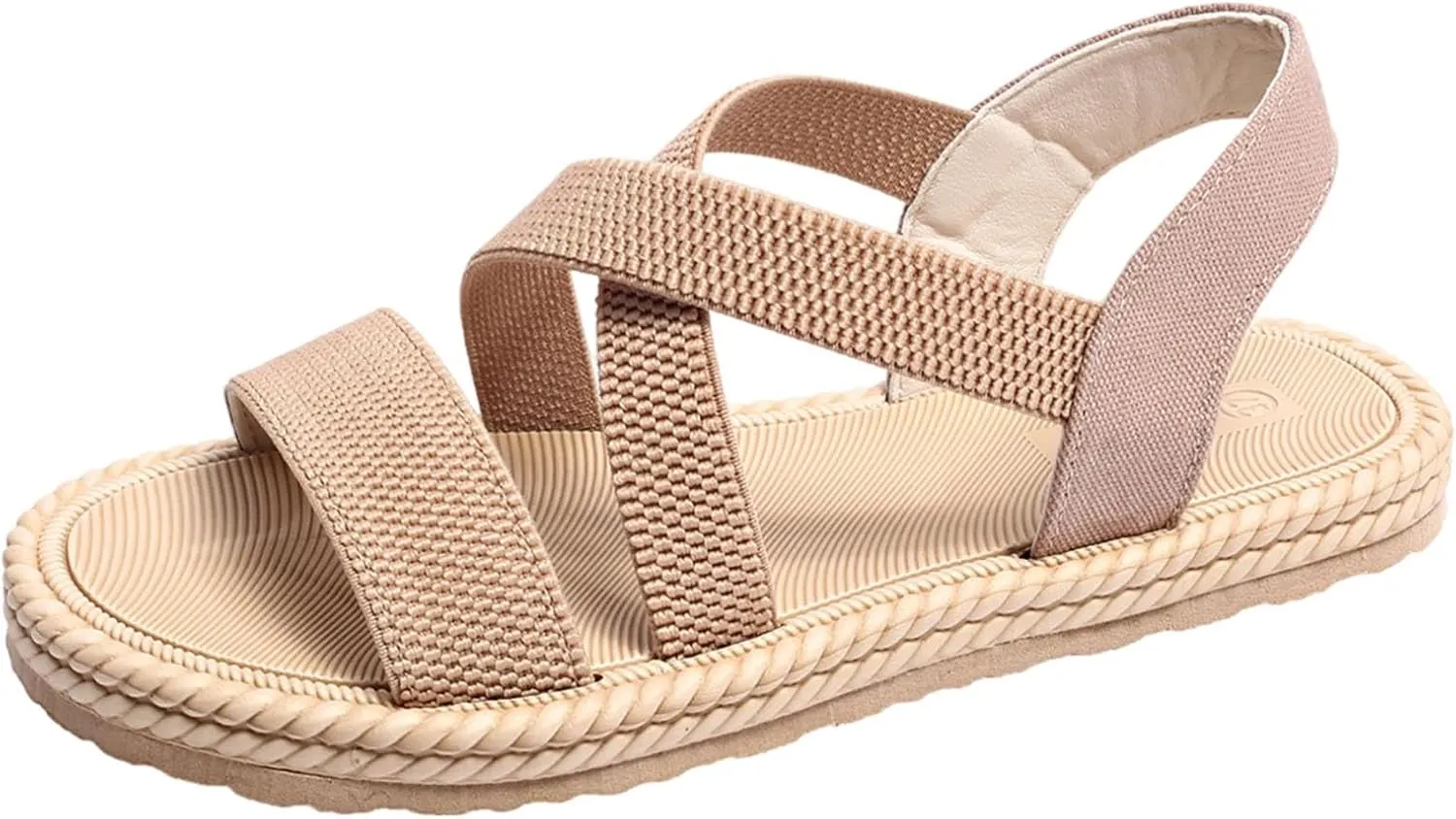 Sandals for Women Summer Beach Boho Sandals Dressy Low Wedge Sandal Elastic Ankle Strap Sandal Casual Walking Shoes