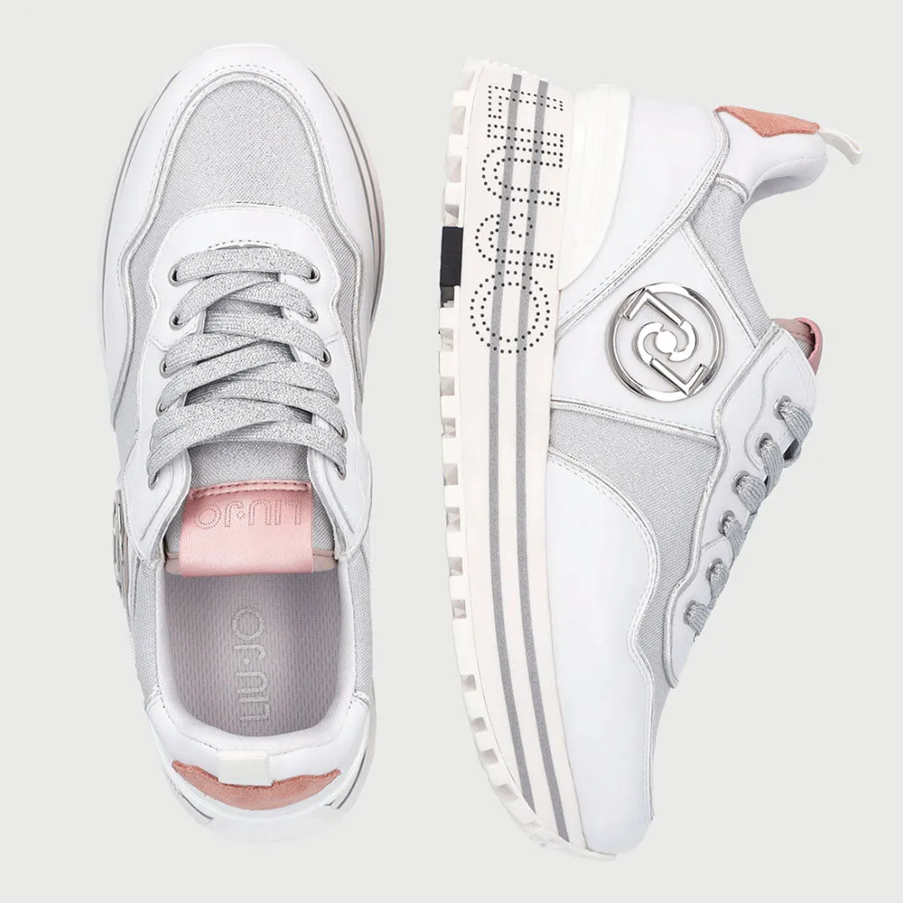 Scarpe Donna LIU JO Sneakers in Pelle Bianco e Mesh Silver con Logo