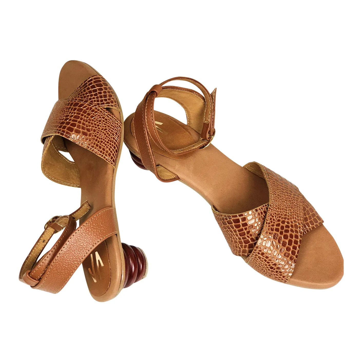 Silvia Cobos ARGELIA Kitten Heel Lace Up Sandals in Brown