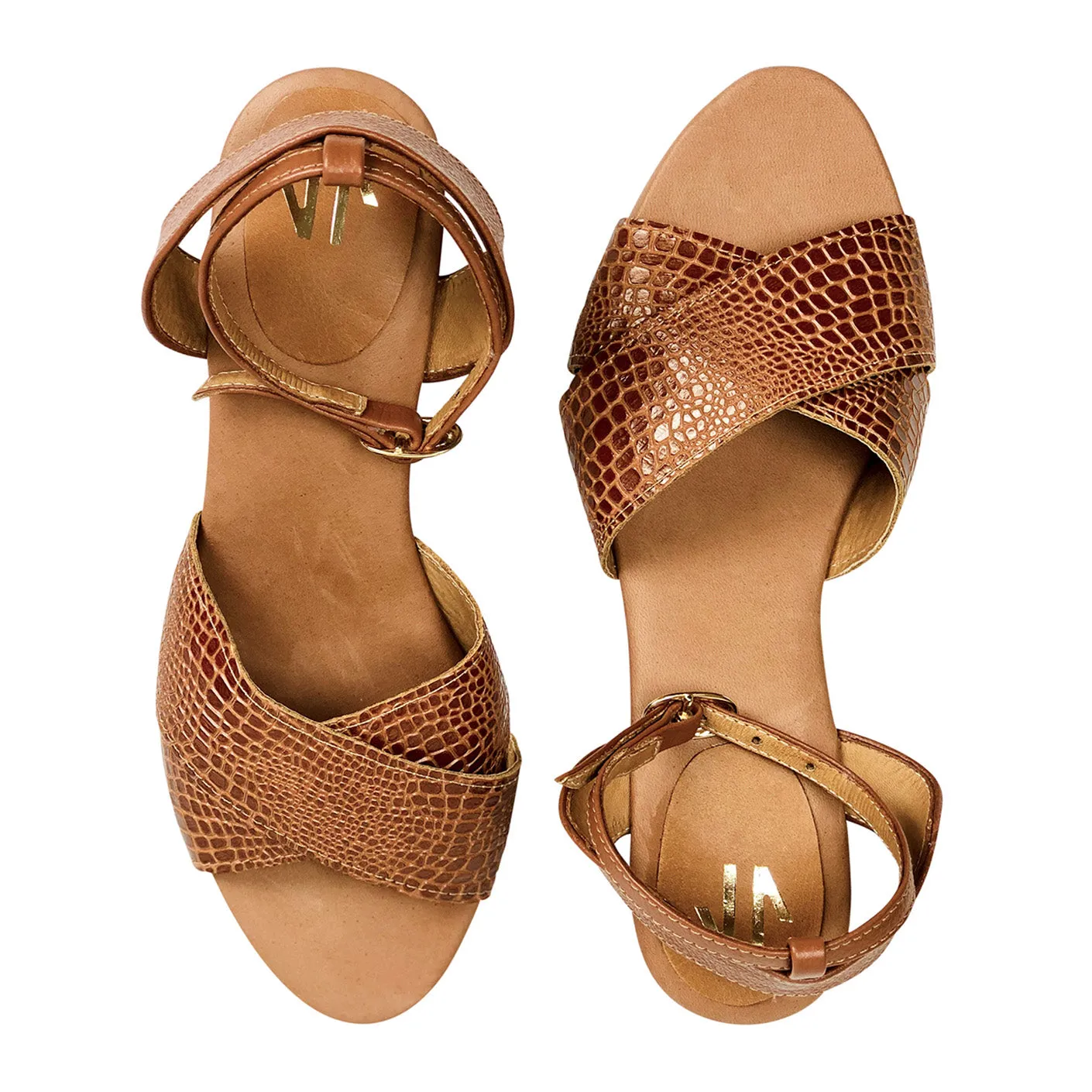 Silvia Cobos ARGELIA Kitten Heel Lace Up Sandals in Brown