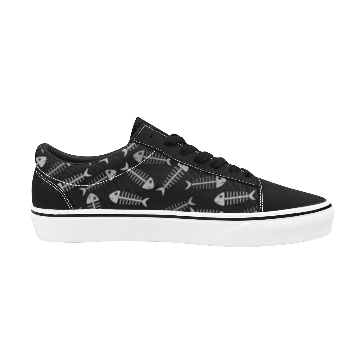 Sneakers Basses Femme Motif Fishbone Noir Blanc