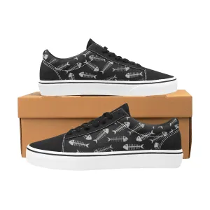 Sneakers Basses Femme Motif Fishbone Noir Blanc