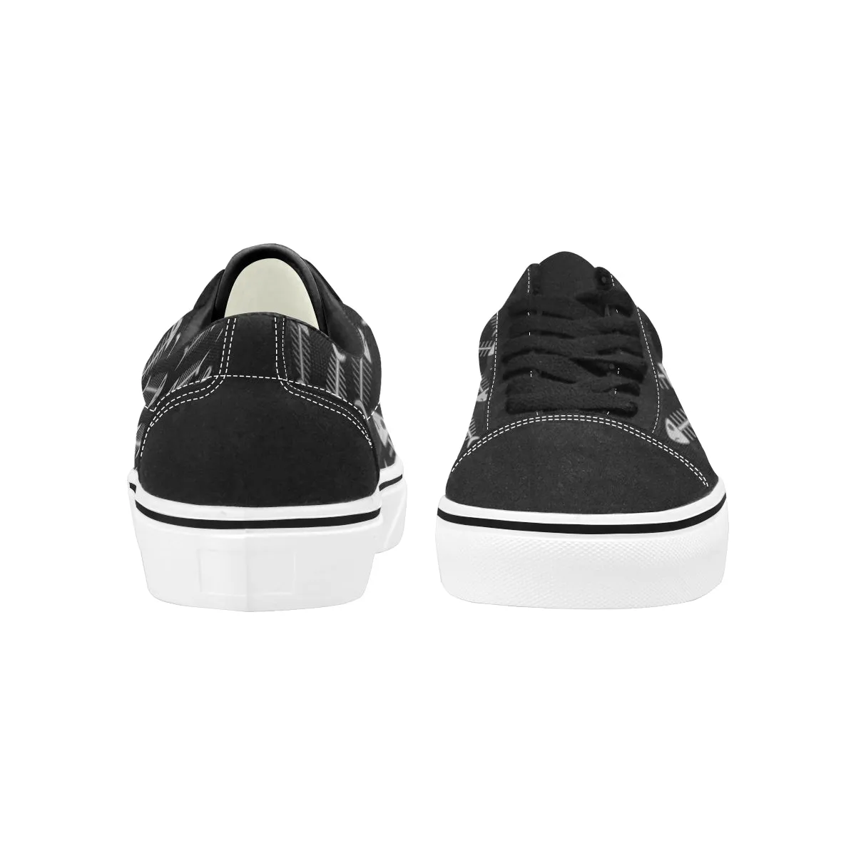 Sneakers Basses Femme Motif Fishbone Noir Blanc