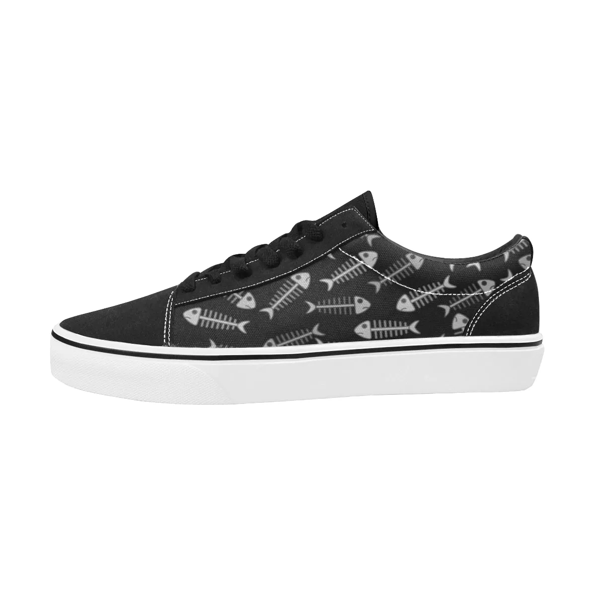 Sneakers Basses Femme Motif Fishbone Noir Blanc