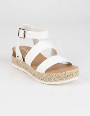 Soda Women Top Shoe Bryce Open Toe Buckle Ankle Strap Espadrilles Platform Wedge Casual White Sandal