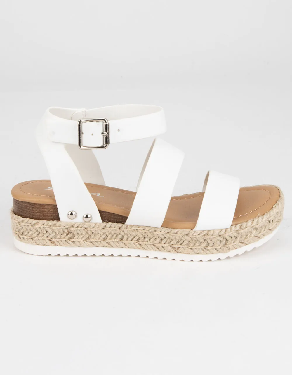 Soda Women Top Shoe Bryce Open Toe Buckle Ankle Strap Espadrilles Platform Wedge Casual White Sandal