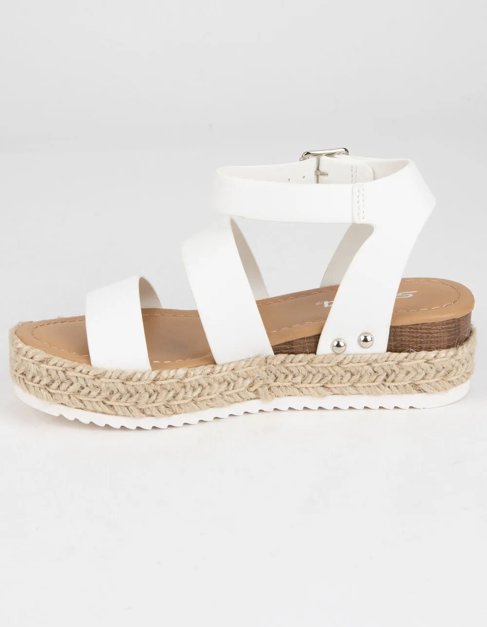 Soda Women Top Shoe Bryce Open Toe Buckle Ankle Strap Espadrilles Platform Wedge Casual White Sandal