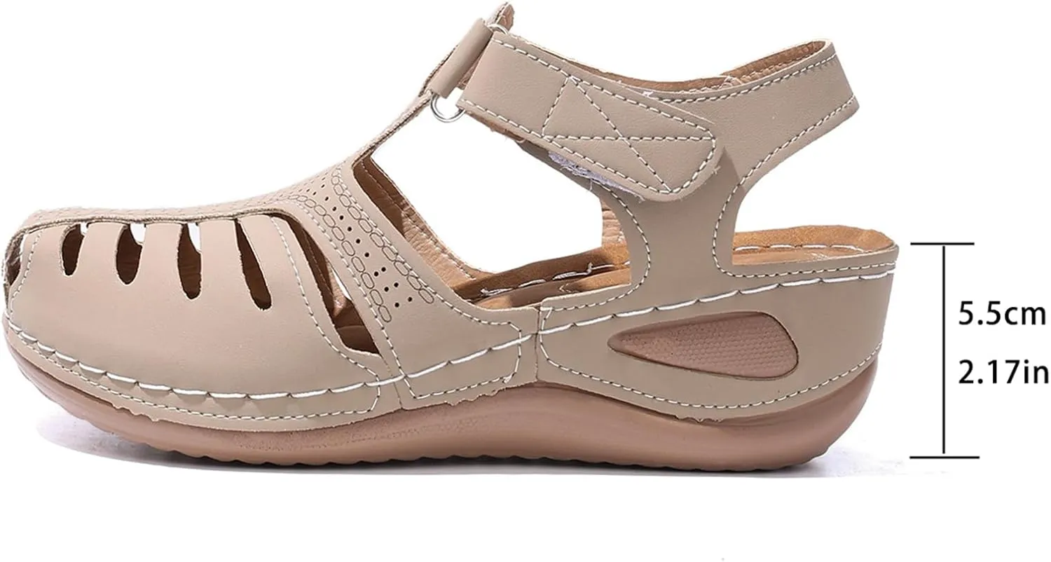 Summer Sandals for Women 2025 Closed Toe Gladiator Sandal Dressy Arch Support Ankle Strap Dressy Non-Slip Hollow Out Wedges Casual Walking Beach Shoes