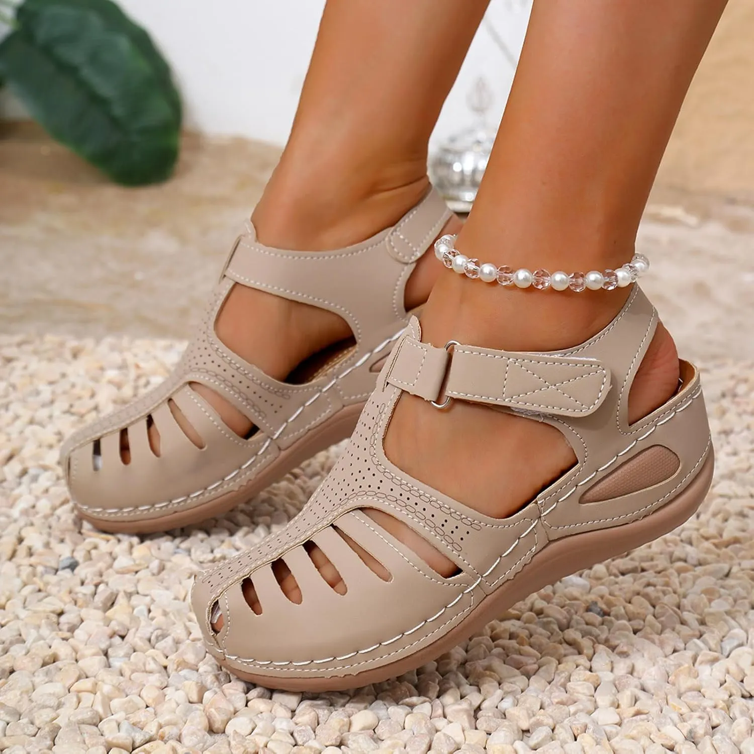 Summer Sandals for Women 2025 Closed Toe Gladiator Sandal Dressy Arch Support Ankle Strap Dressy Non-Slip Hollow Out Wedges Casual Walking Beach Shoes