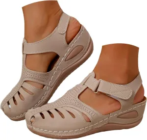Summer Sandals for Women 2025 Closed Toe Gladiator Sandal Dressy Arch Support Ankle Strap Dressy Non-Slip Hollow Out Wedges Casual Walking Beach Shoes