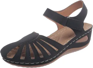 Summer Wedges for Women 2025 with Arch Support Close Toe Orthopedic Sandals Hollow Out Slip On Beach Sandals Adjustable Buckle Orthotic Shoes