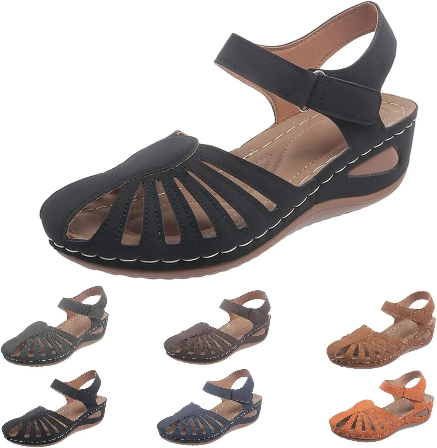 Summer Wedges for Women 2025 with Arch Support Close Toe Orthopedic Sandals Hollow Out Slip On Beach Sandals Adjustable Buckle Orthotic Shoes