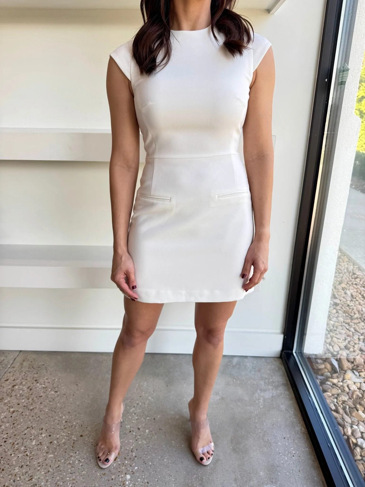 Summer White Whisper Mock Neck Dress
