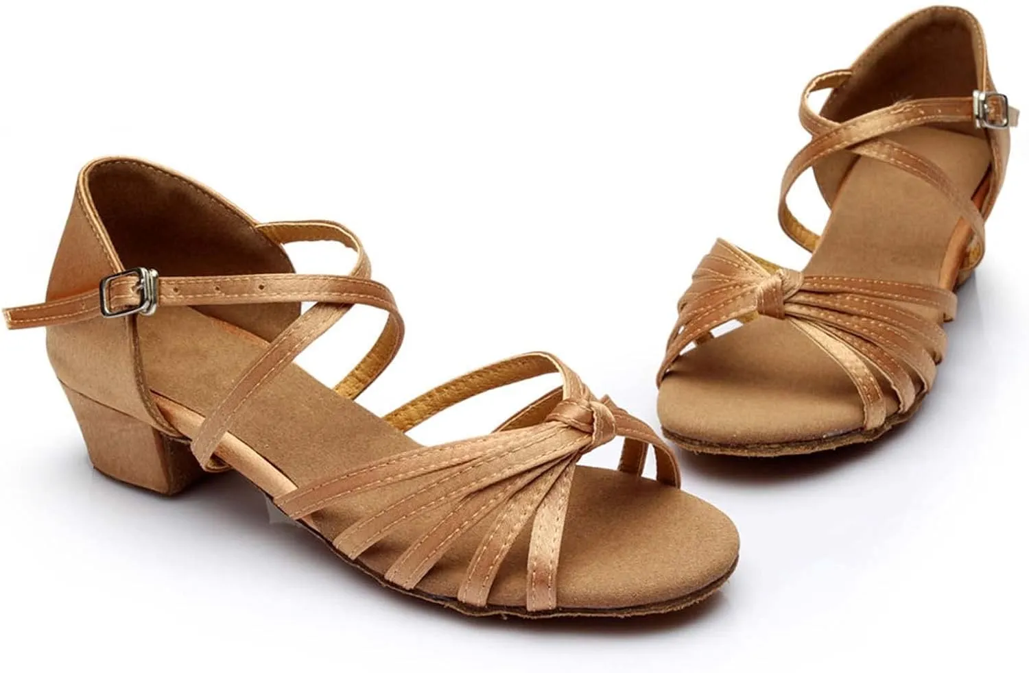 Summer Women Low Heel Sandals Satin Latin Dance Shoes Fashion Cross Straps Open Toe Ballroom Performance Dancing Wedding Shoes