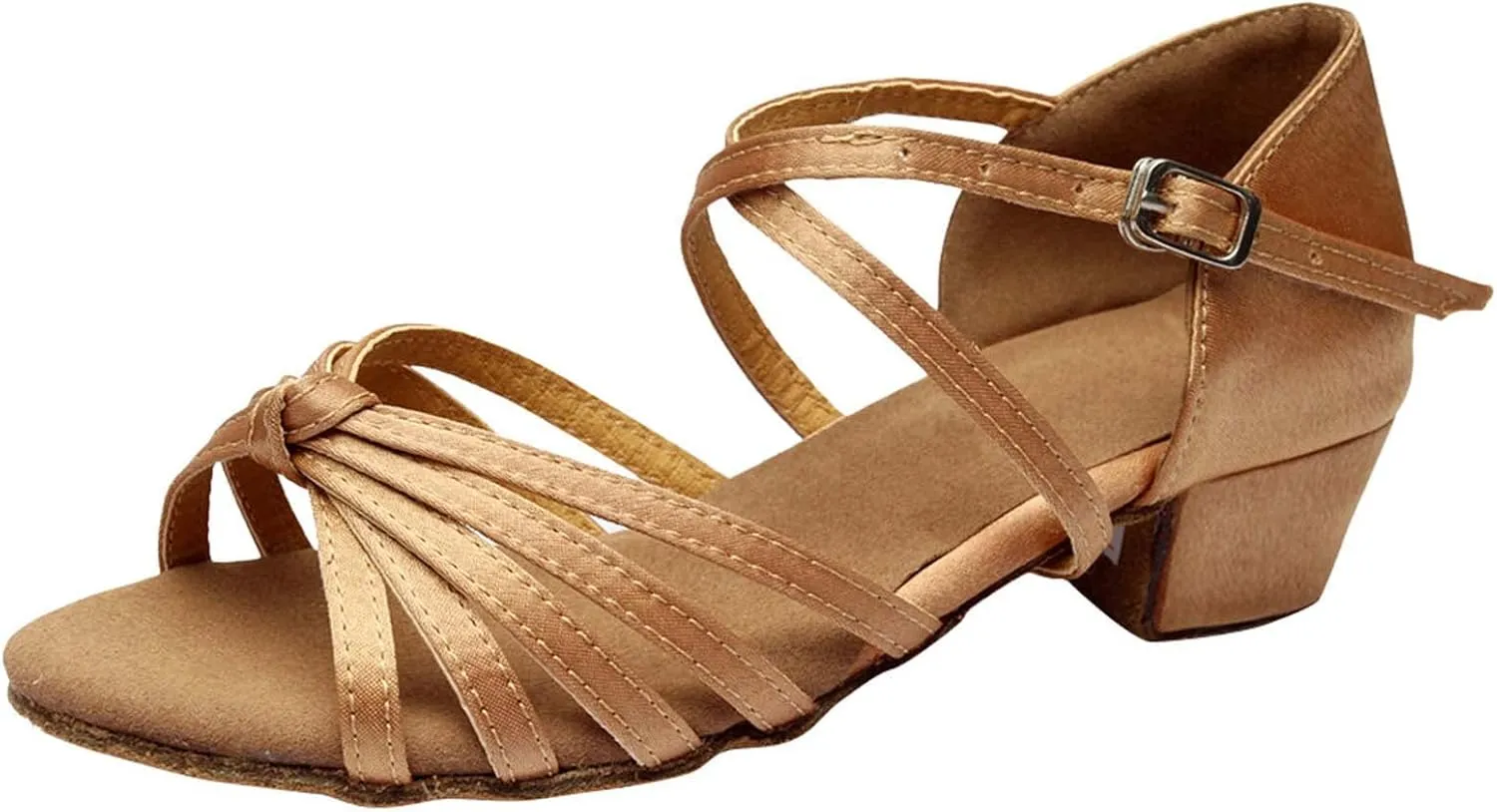 Summer Women Low Heel Sandals Satin Latin Dance Shoes Fashion Cross Straps Open Toe Ballroom Performance Dancing Wedding Shoes