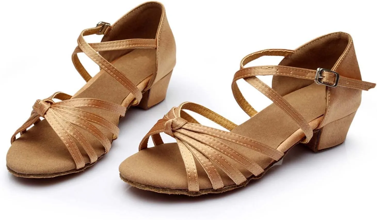 Summer Women Low Heel Sandals Satin Latin Dance Shoes Fashion Cross Straps Open Toe Ballroom Performance Dancing Wedding Shoes