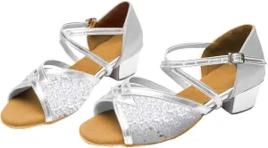Teens Girls Ballroom Dance Shoes Kids Childern Tango Performance Low Heels Casual Glitter Wedding Dress Wedding Shoes