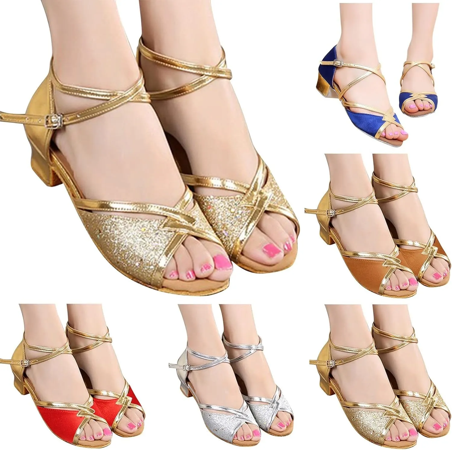 Teens Girls Ballroom Dance Shoes Kids Childern Tango Performance Low Heels Casual Glitter Wedding Dress Wedding Shoes
