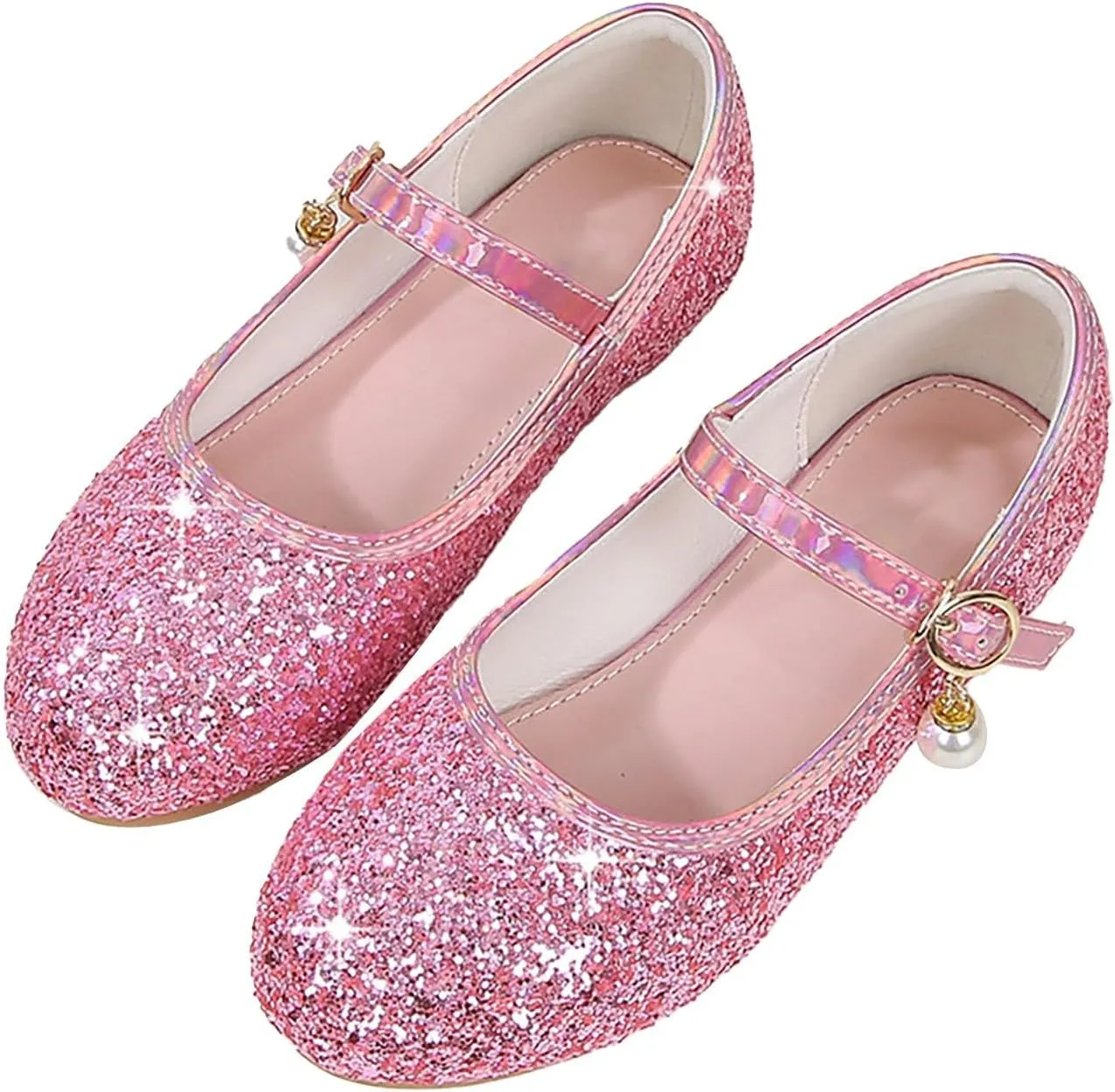 Toddler Girls Dress Shoes Glitter Flower Lw Heels Wedding Part Prom Marry Jane Shoes Ankle Strap Sandal
