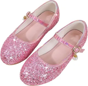 Toddler Girls Dress Shoes Glitter Flower Lw Heels Wedding Part Prom Marry Jane Shoes Ankle Strap Sandal