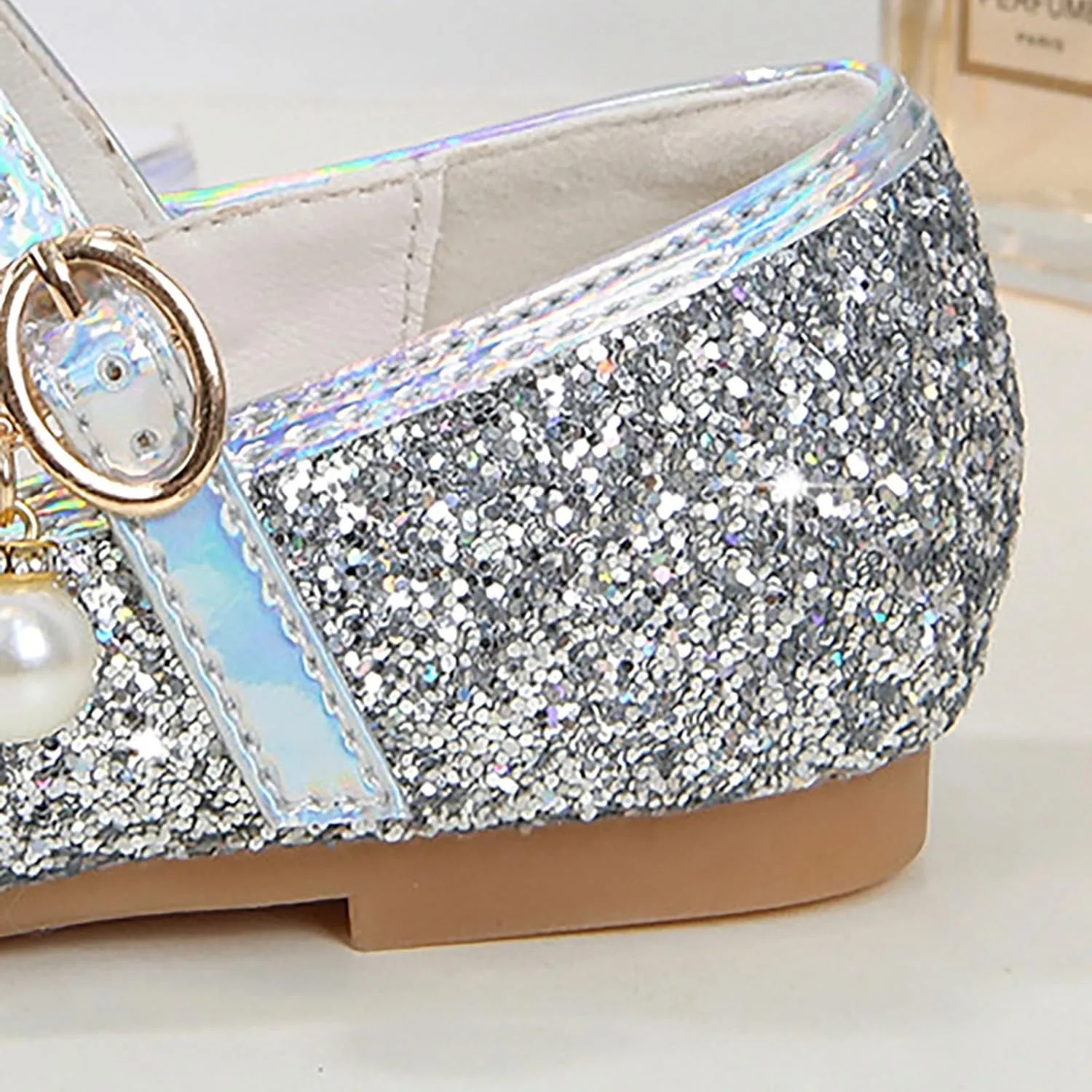 Toddler Girls Dress Shoes Glitter Flower Lw Heels Wedding Part Prom Marry Jane Shoes Ankle Strap Sandal