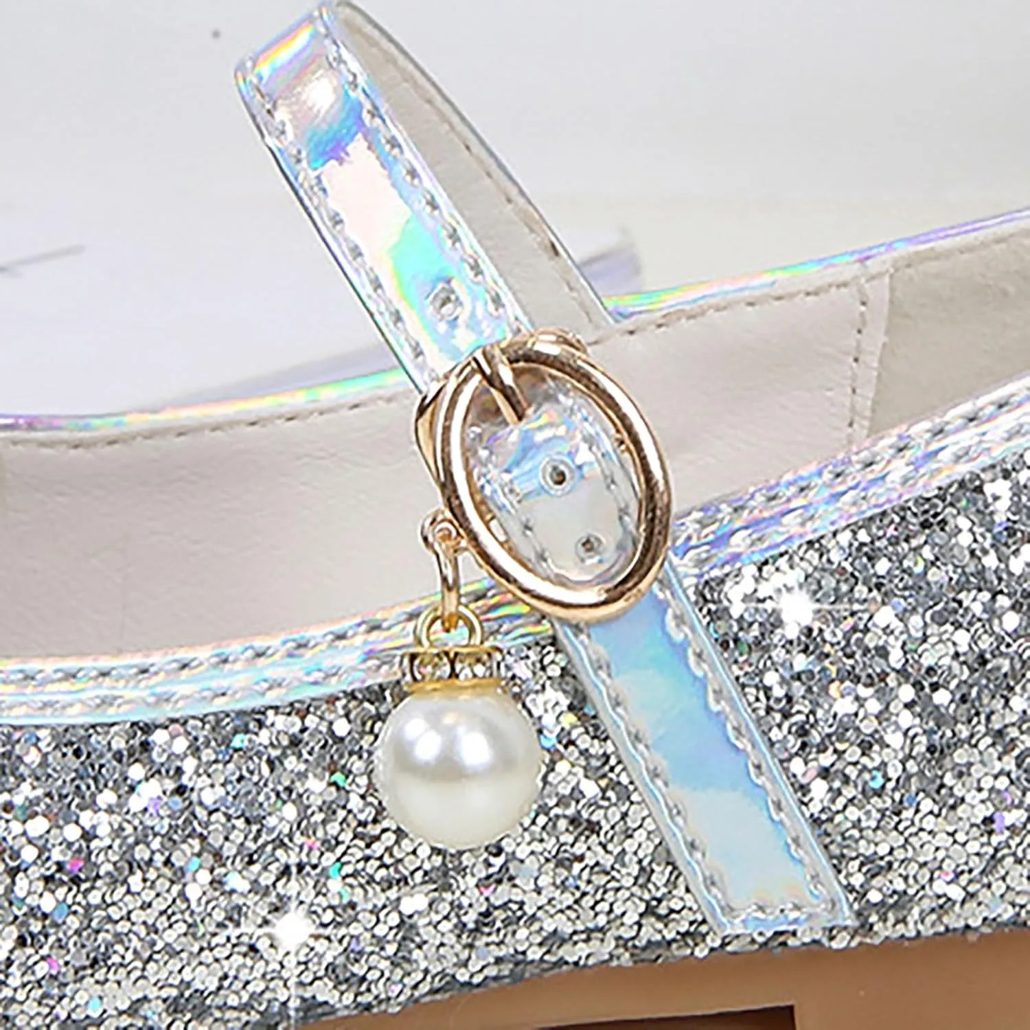 Toddler Girls Dress Shoes Glitter Flower Lw Heels Wedding Part Prom Marry Jane Shoes Ankle Strap Sandal
