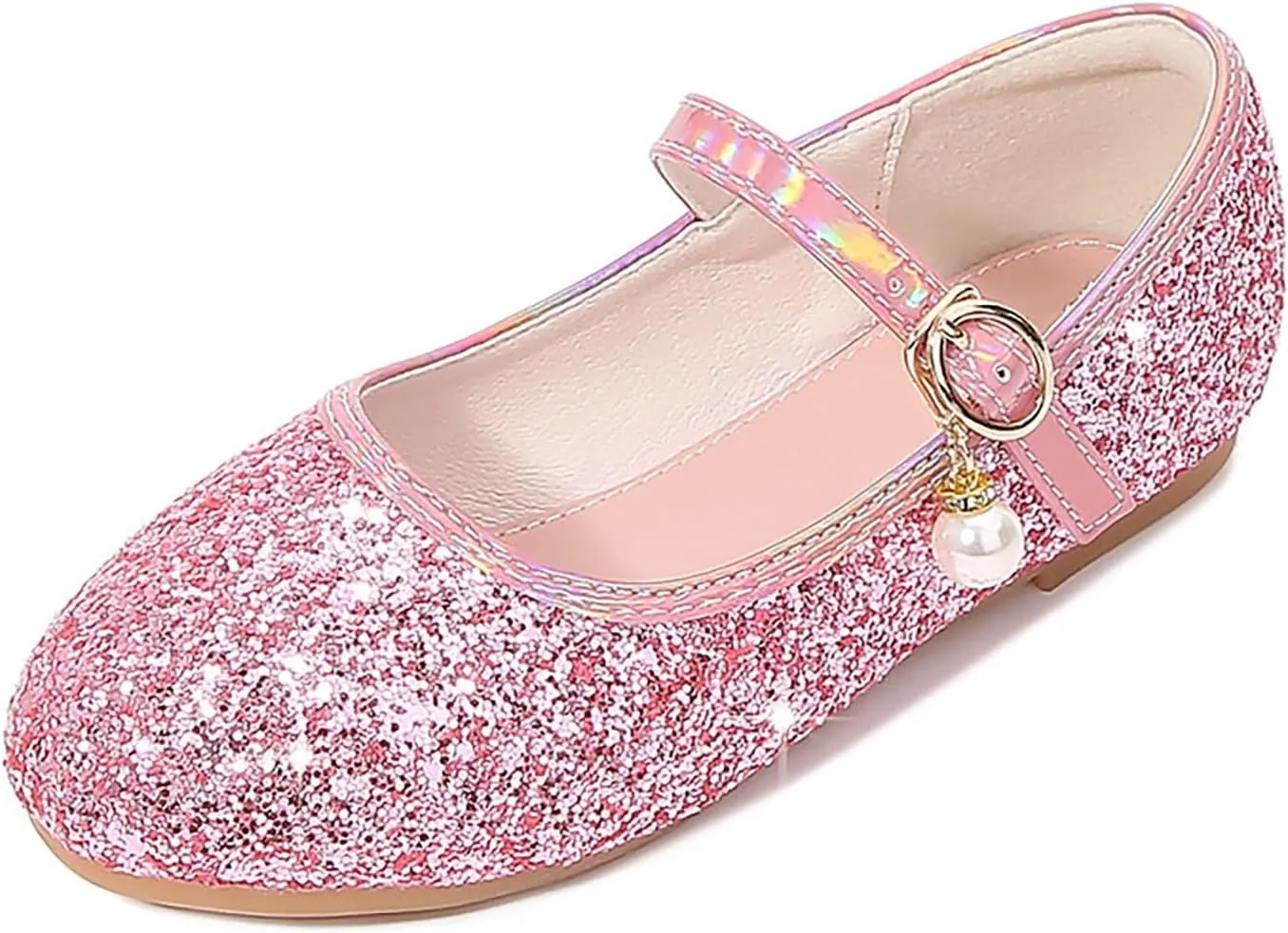 Toddler Girls Dress Shoes Glitter Flower Lw Heels Wedding Part Prom Marry Jane Shoes Ankle Strap Sandal