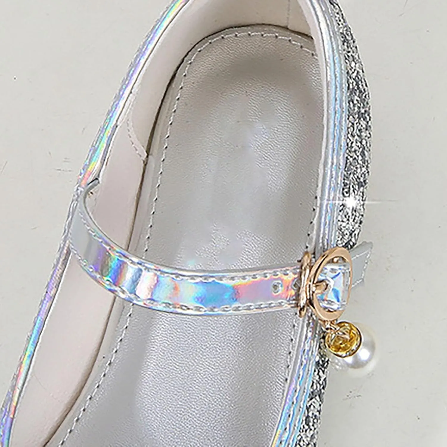 Toddler Girls Dress Shoes Glitter Flower Lw Heels Wedding Part Prom Marry Jane Shoes Ankle Strap Sandal