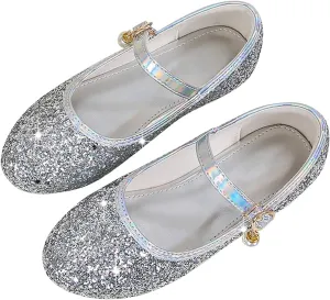 Toddler Girls Dress Shoes Glitter Flower Lw Heels Wedding Part Prom Marry Jane Shoes Ankle Strap Sandal