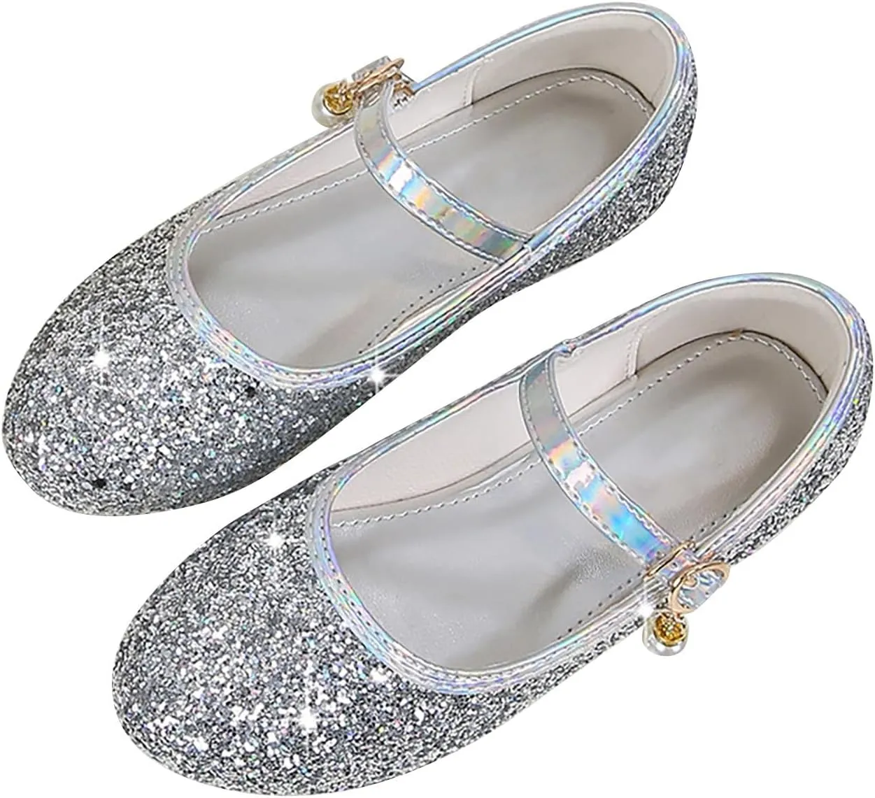 Toddler Girls Dress Shoes Glitter Flower Lw Heels Wedding Part Prom Marry Jane Shoes Ankle Strap Sandal