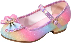 Toddler Girls Mary Jane Shoes Bow Flower High Heel Dress Shoes Girls Wedding Birthday Part Prom for Kids