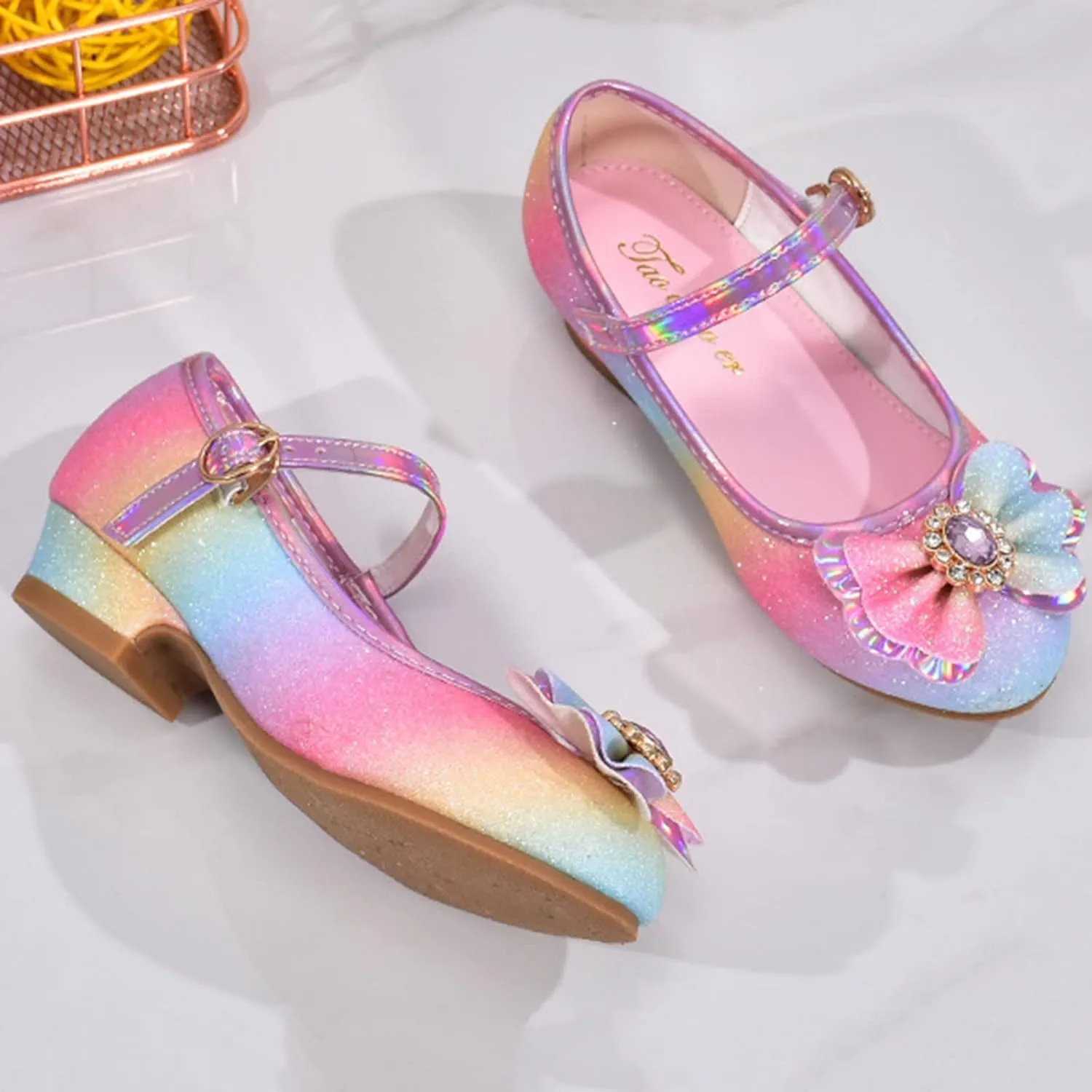 Toddler Girls Mary Jane Shoes Bow Flower High Heel Dress Shoes Girls Wedding Birthday Part Prom for Kids