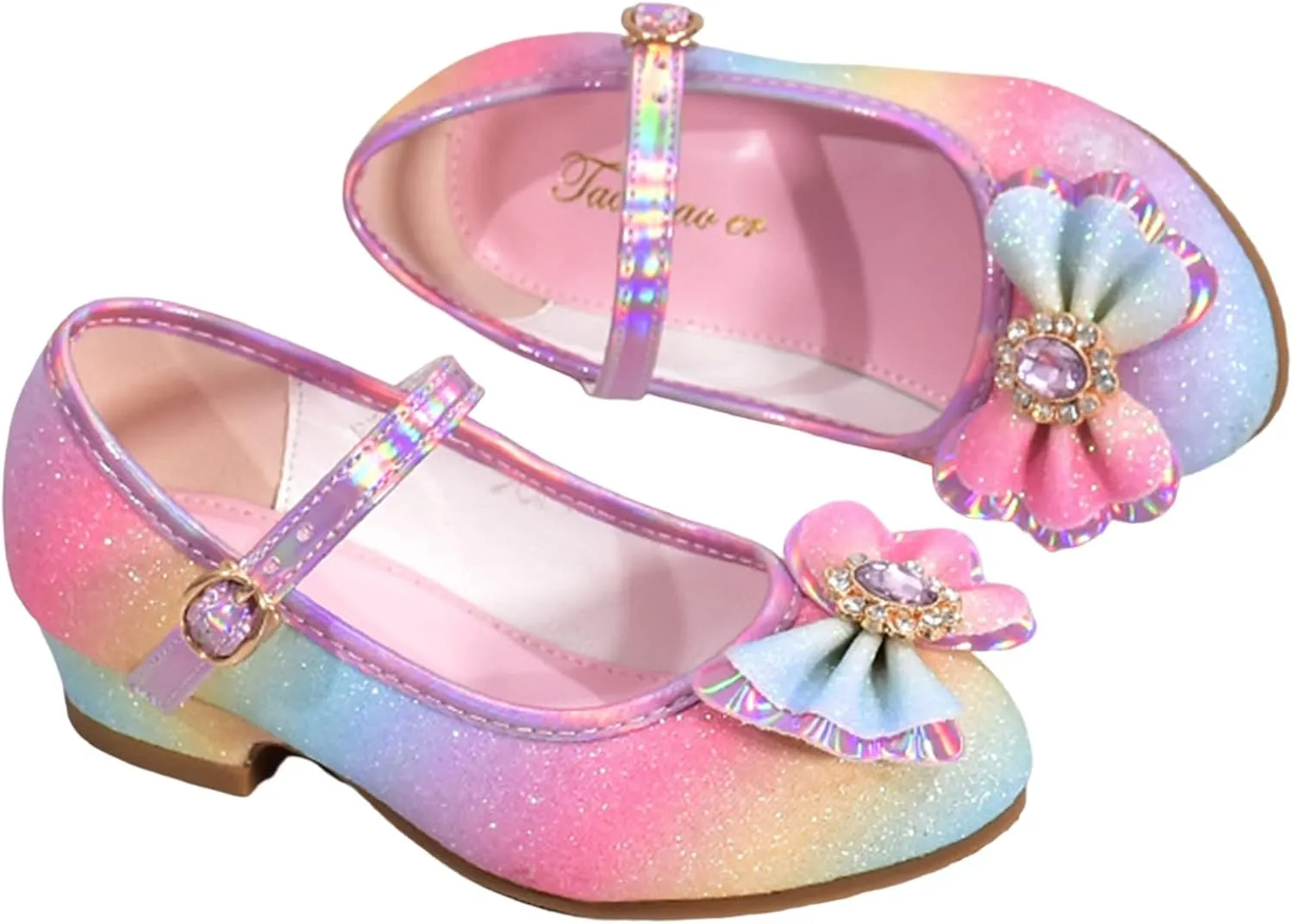 Toddler Girls Mary Jane Shoes Bow Flower High Heel Dress Shoes Girls Wedding Birthday Part Prom for Kids