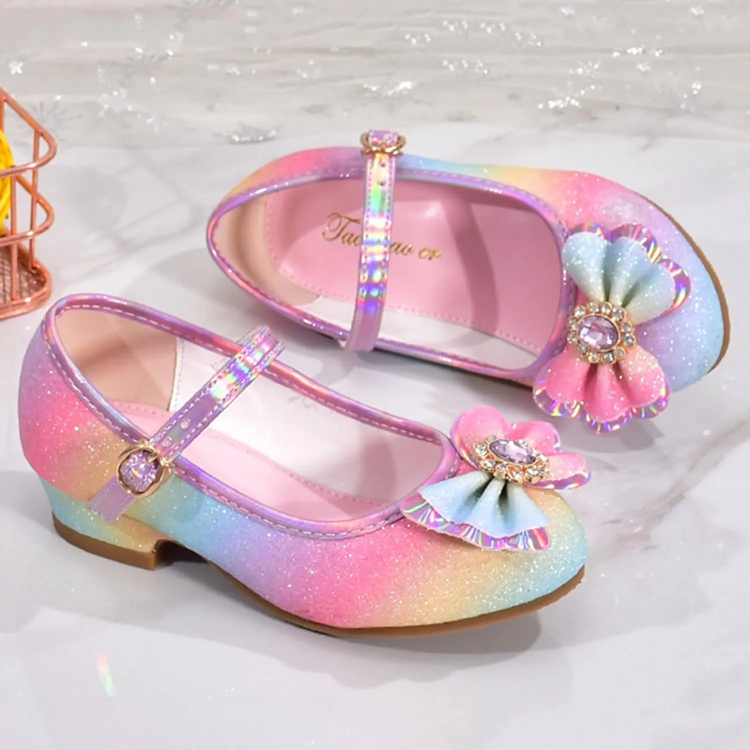 Toddler Girls Mary Jane Shoes Bow Flower High Heel Dress Shoes Girls Wedding Birthday Part Prom for Kids
