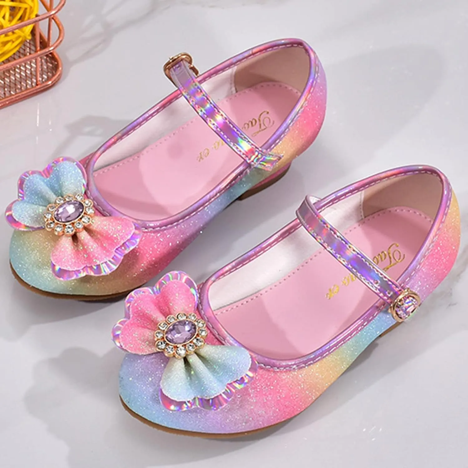 Toddler Girls Mary Jane Shoes Bow Flower High Heel Dress Shoes Girls Wedding Birthday Part Prom for Kids