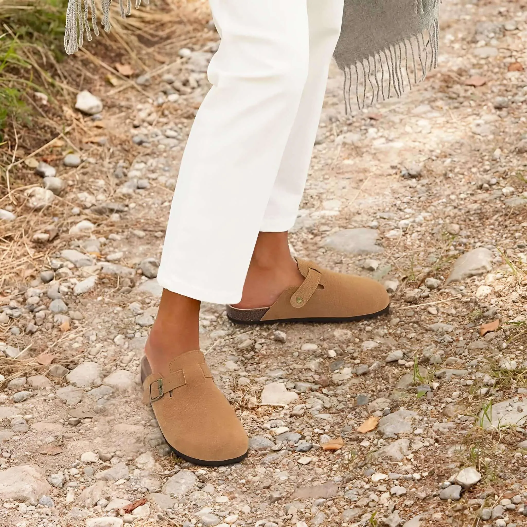 Trendy Cork Clog Suede Sandals With Arch Support