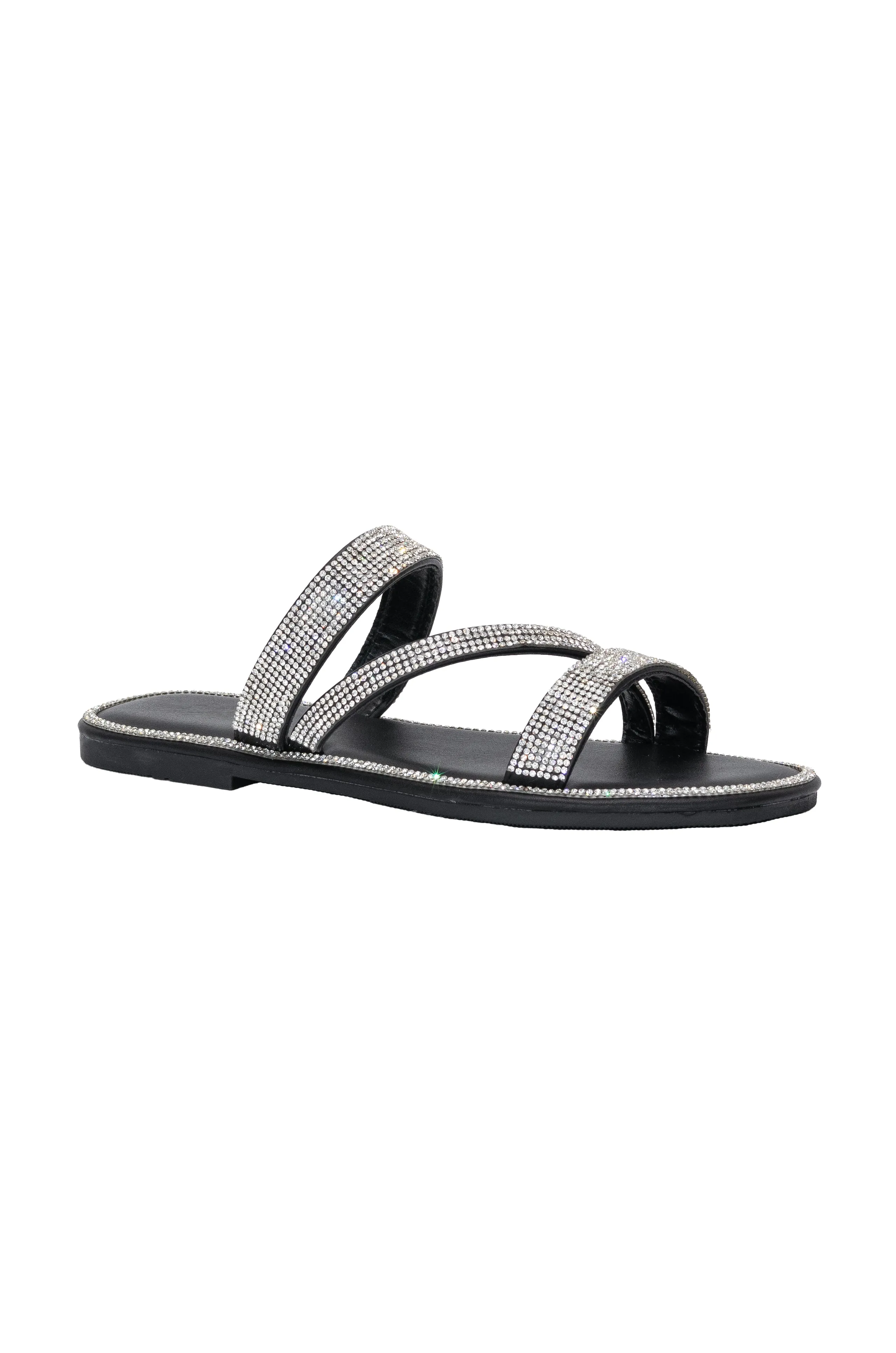 Trendy - Slip On Embellished Strap Flat Sandals