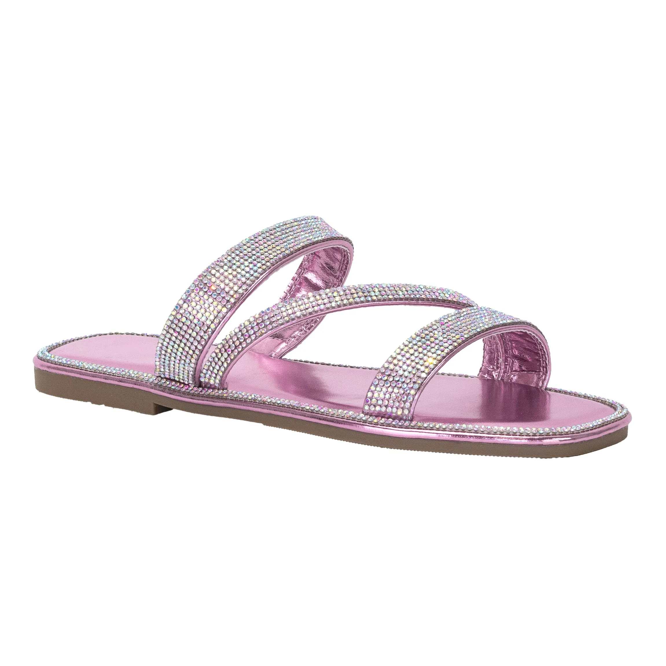Trendy - Slip On Embellished Strap Flat Sandals