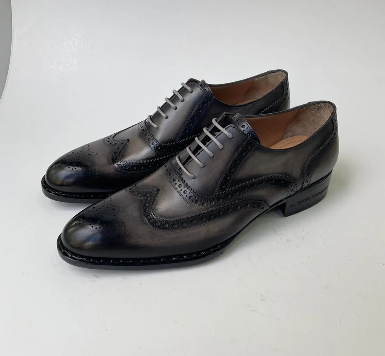 Tucci Di Lusso Mens Two Tone Gray and Black Handmade Italian Leather Luxury Lace-ups Oxford Dress shoes