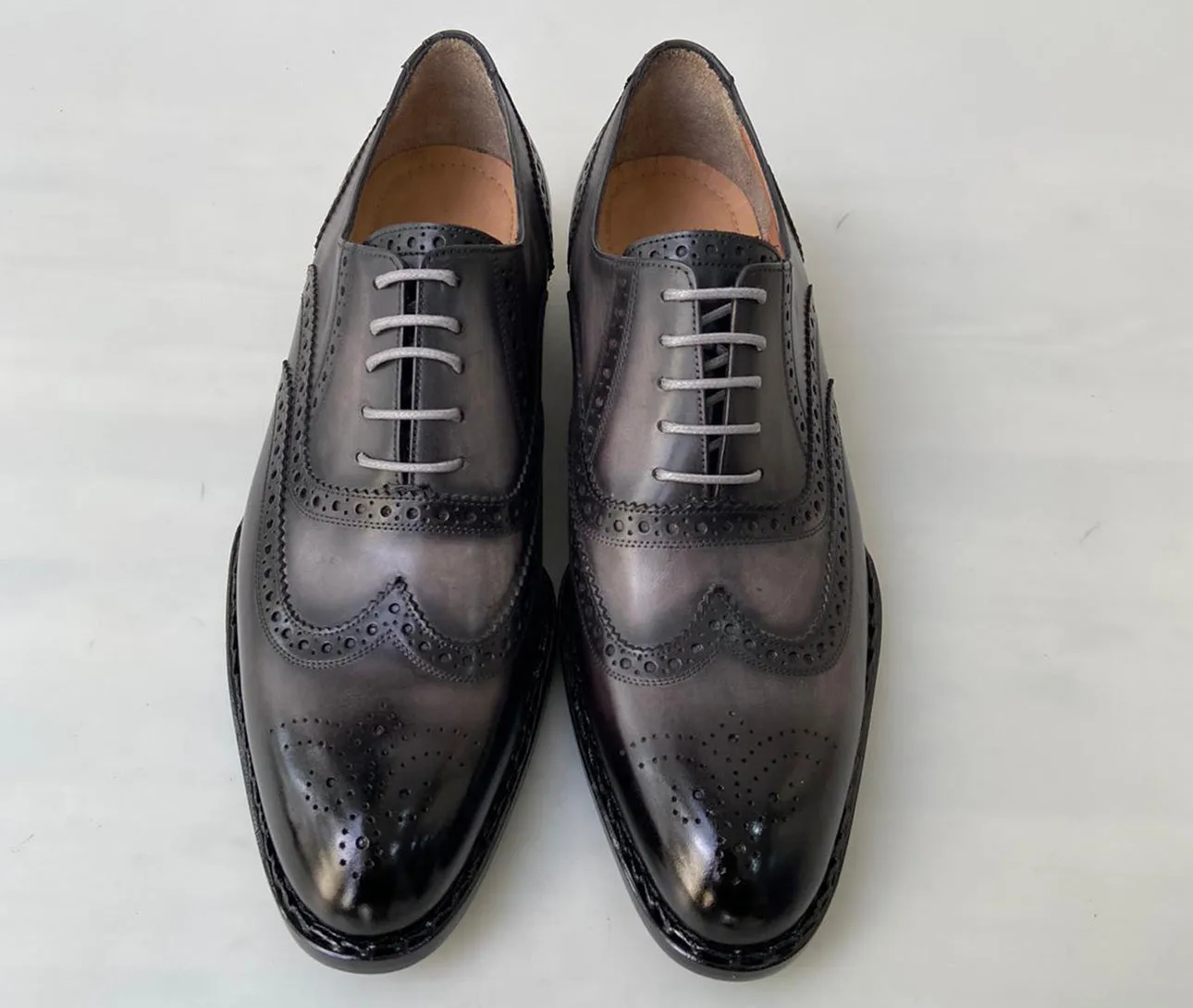 Tucci Di Lusso Mens Two Tone Gray and Black Handmade Italian Leather Luxury Lace-ups Oxford Dress shoes
