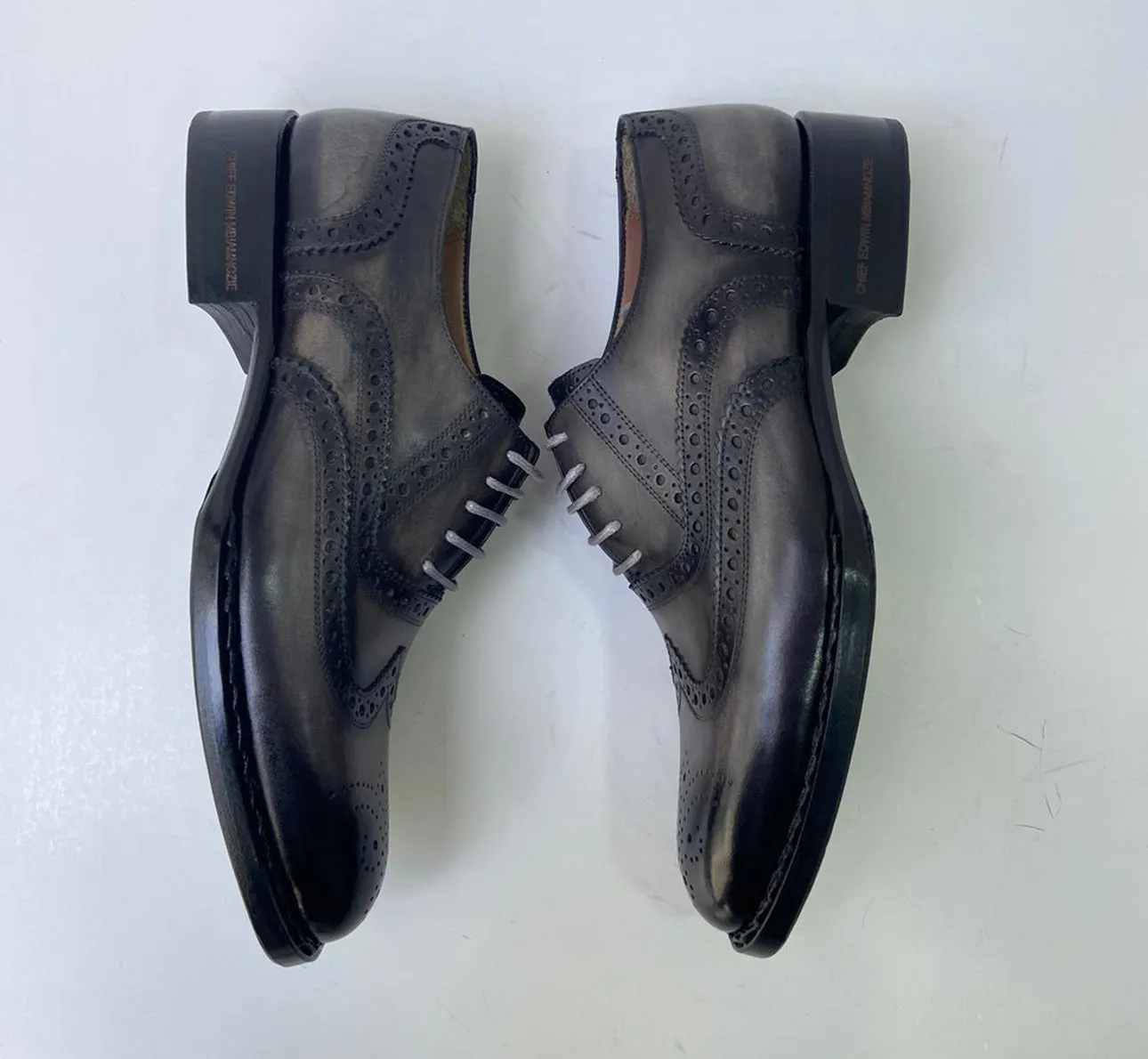Tucci Di Lusso Mens Two Tone Gray and Black Handmade Italian Leather Luxury Lace-ups Oxford Dress shoes