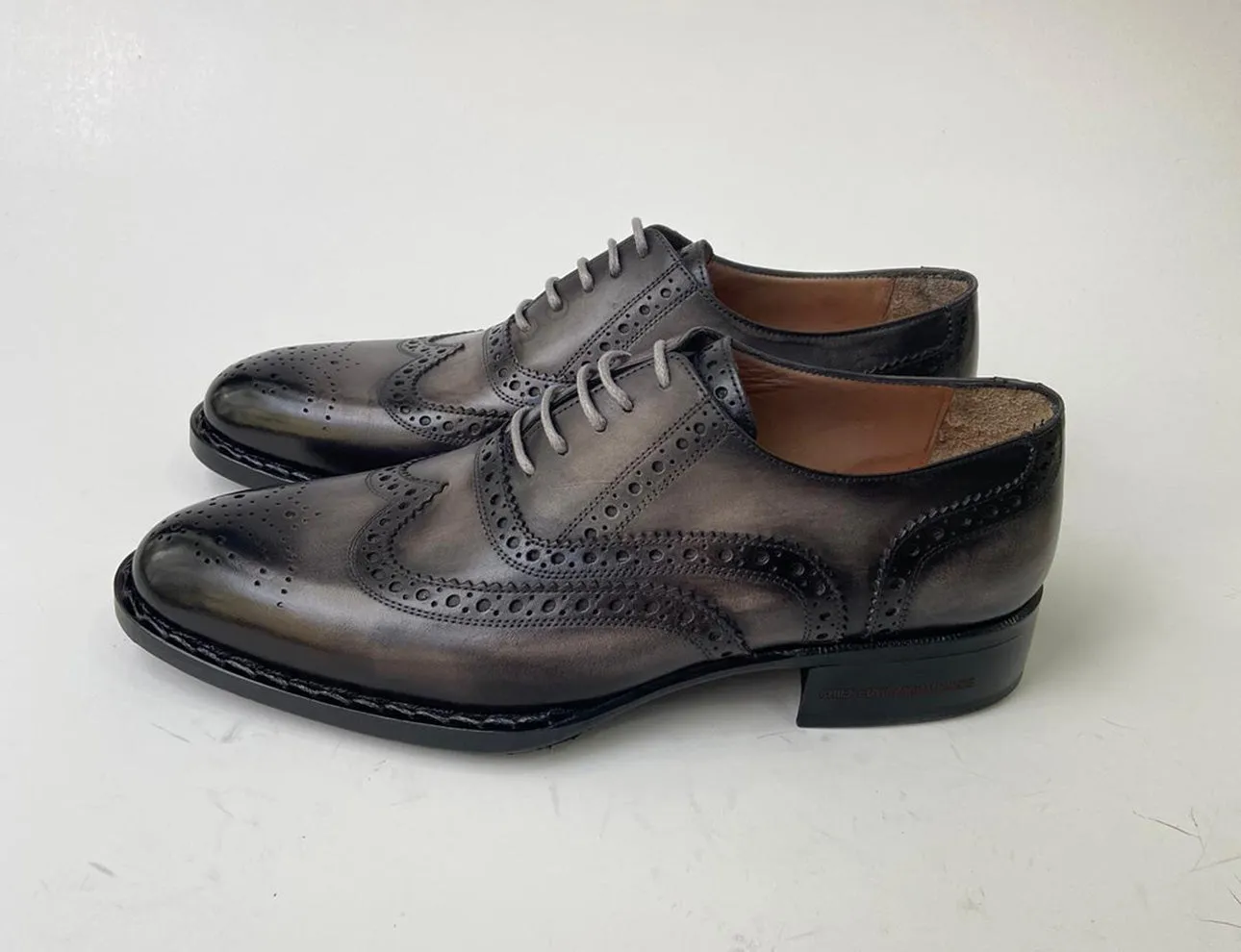 Tucci Di Lusso Mens Two Tone Gray and Black Handmade Italian Leather Luxury Lace-ups Oxford Dress shoes