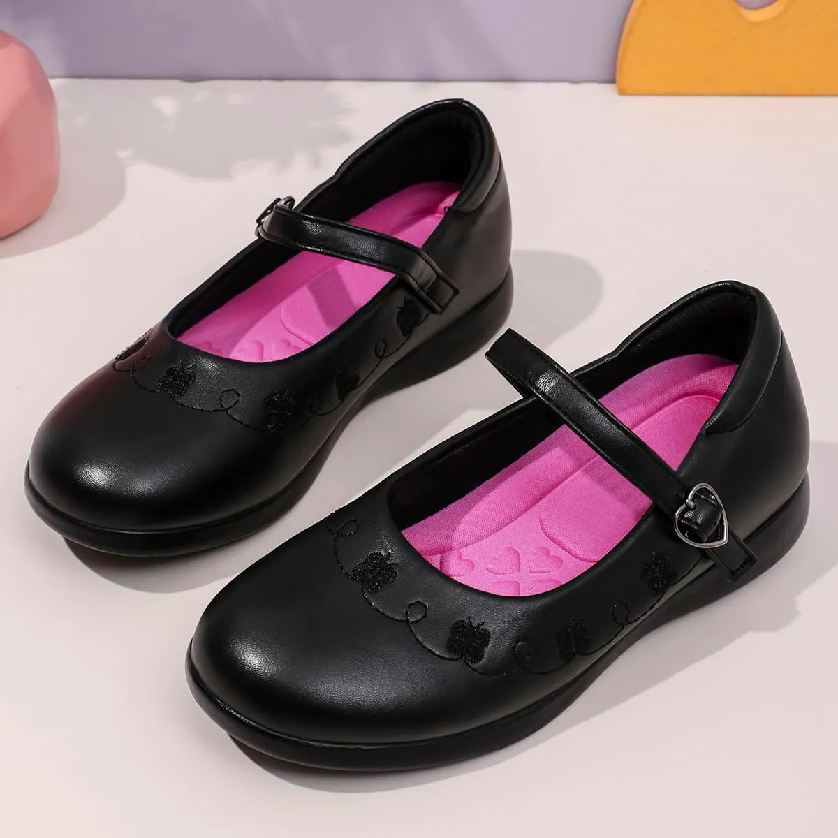 Uniform Shoes for Girls - Classic Black Mary Jane School Shoes with Buckle, Comfortable Shoes for School Days