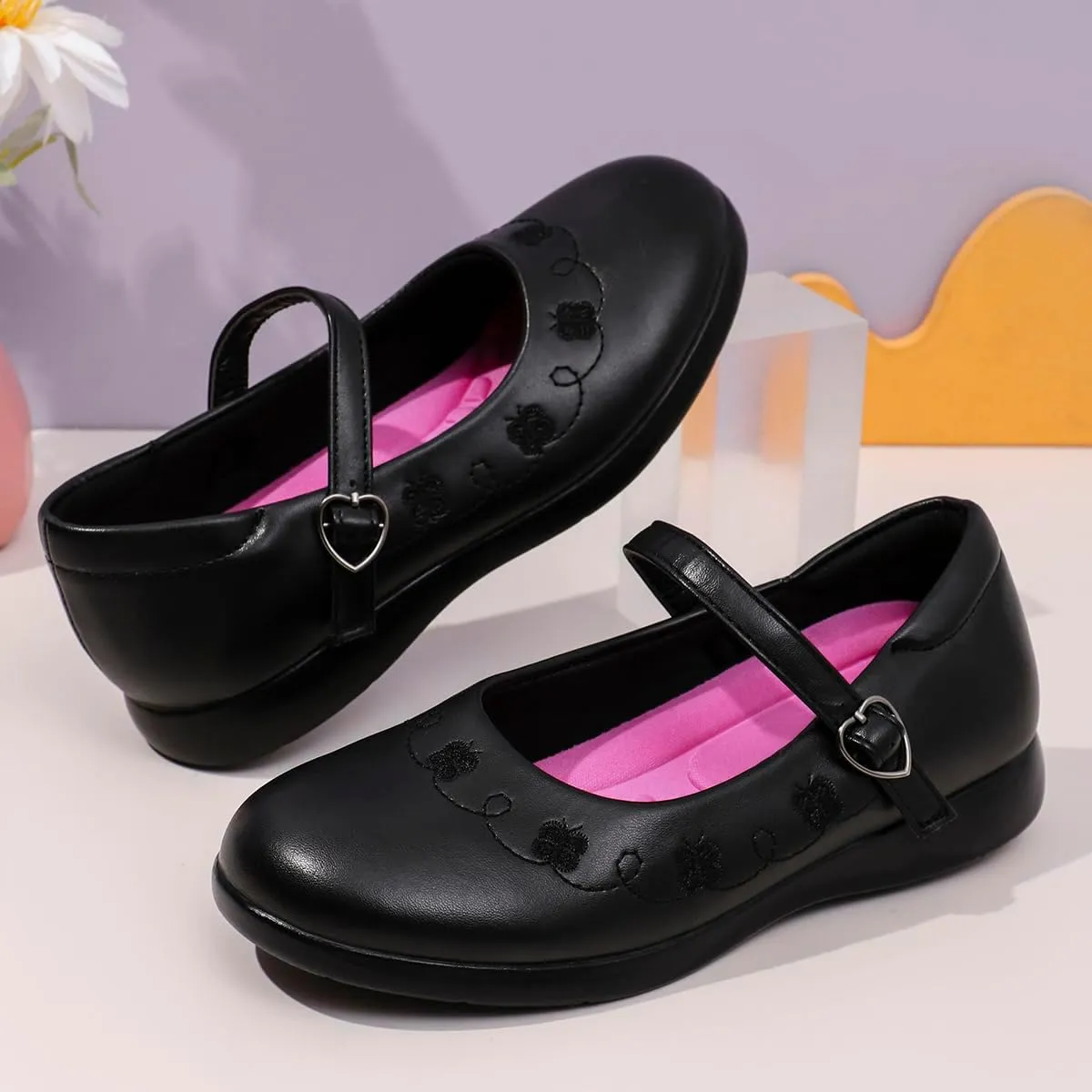 Uniform Shoes for Girls - Classic Black Mary Jane School Shoes with Buckle, Comfortable Shoes for School Days
