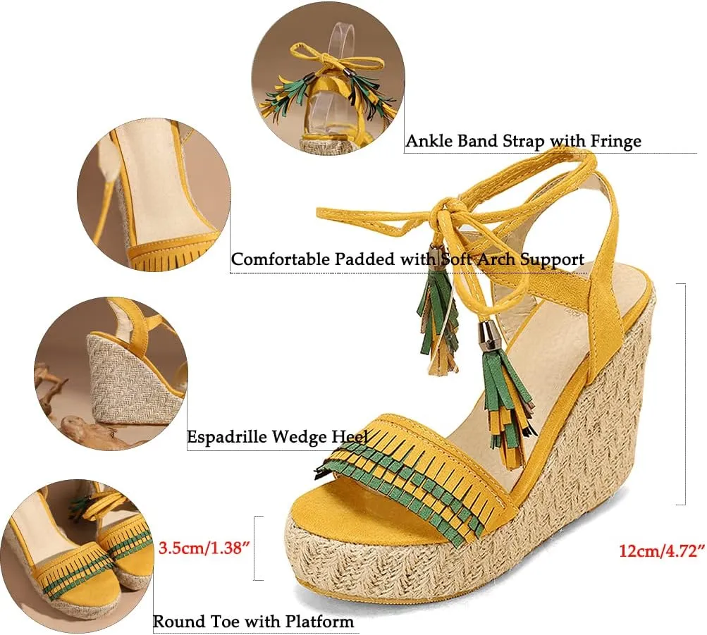 VARECOLA Wedge Sandals For Women Platform Espadrilles High Heels Straw Woven Ankle Strap Open Toe Summer Dress Shoes
