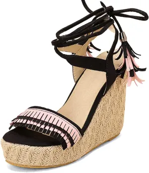 VARECOLA Wedge Sandals For Women Platform Espadrilles High Heels Straw Woven Ankle Strap Open Toe Summer Dress Shoes