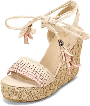 VARECOLA Wedge Sandals For Women Platform Espadrilles High Heels Straw Woven Ankle Strap Open Toe Summer Dress Shoes