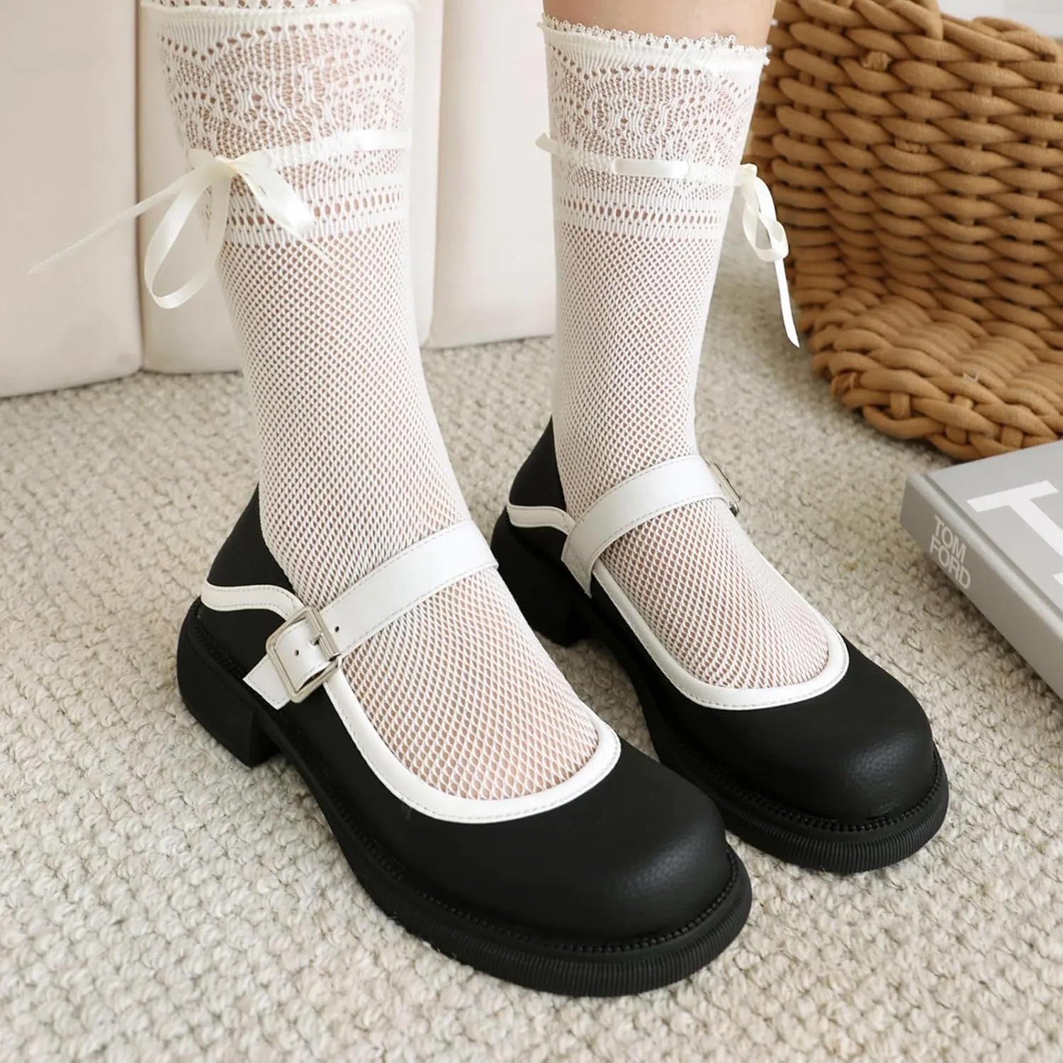 Women Flats Mary Jane Kawaii Shoes Costume Round Toe Pumps Low Heel School Dress Shoes for Girls