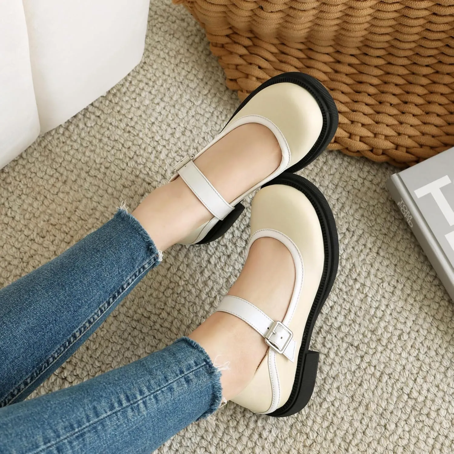 Women Flats Mary Jane Kawaii Shoes Costume Round Toe Pumps Low Heel School Dress Shoes for Girls