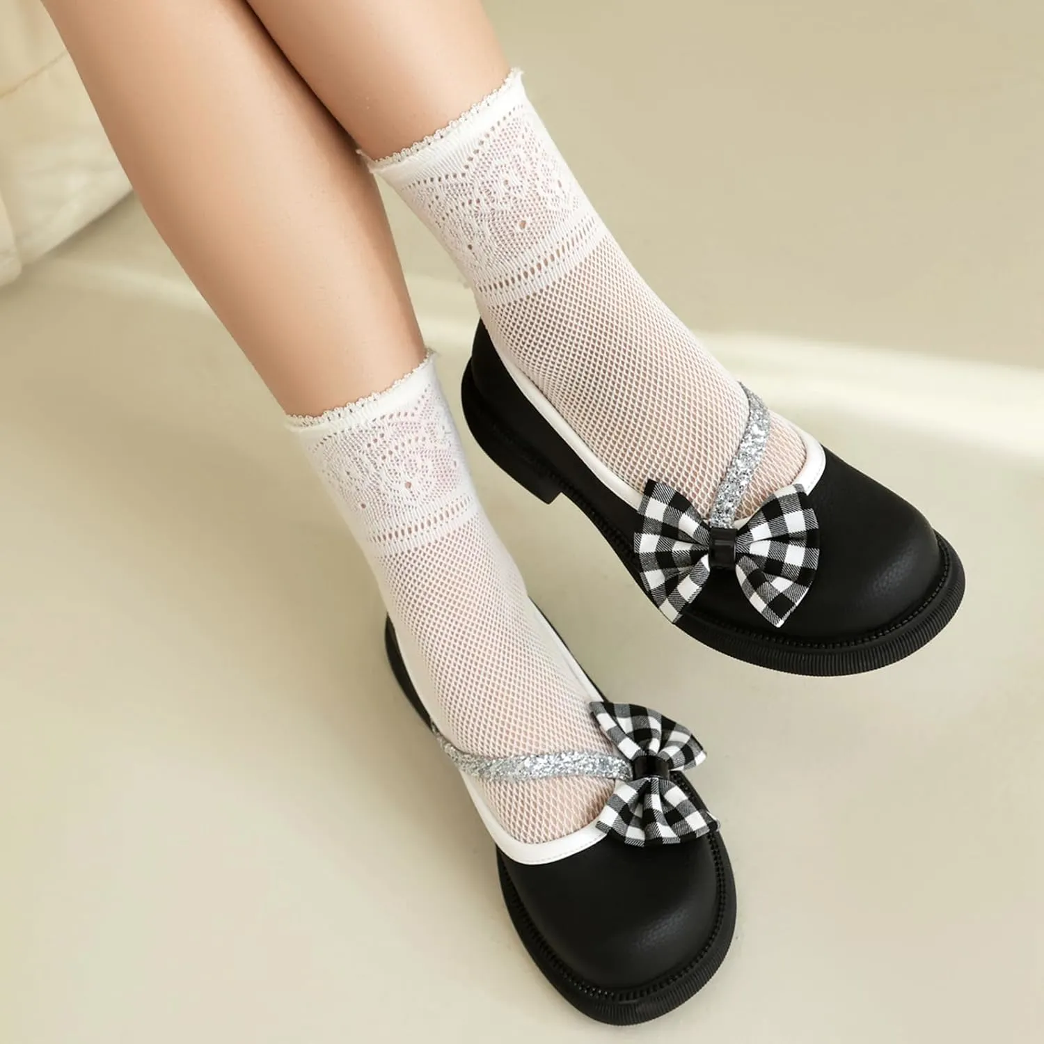 Women Flats Mary Jane Kawaii Shoes Costume Round Toe Pumps Low Heel School Dress Shoes for Girls